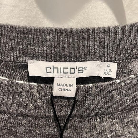NWT Chico's Pullover Sweater Silver Gray Foil Intarsia Size 4 / XXL Shiny - Picture 5 of 8